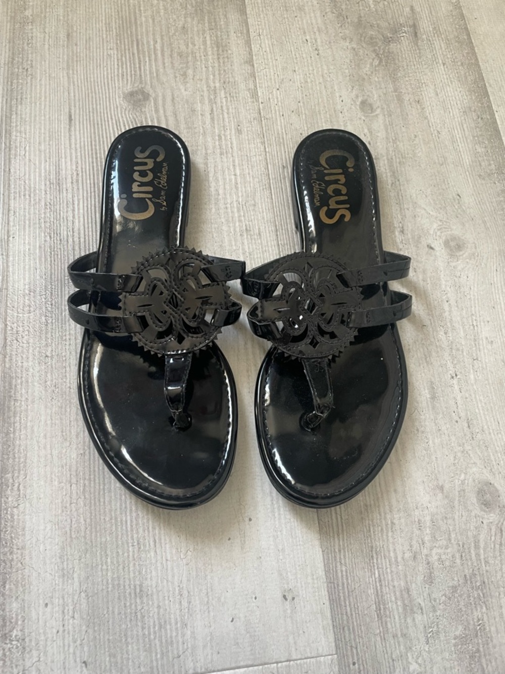 Circus by Sam Edelman Black Patent Medallion Sandals